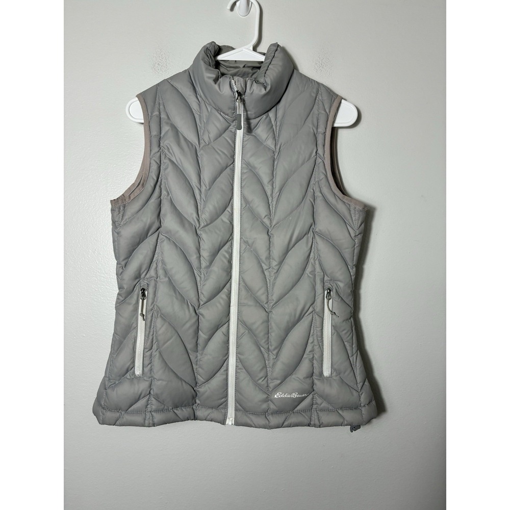 Eddie Bauer 700 Fill Power Goose Down Full Zip Vest Small chevron-quilted